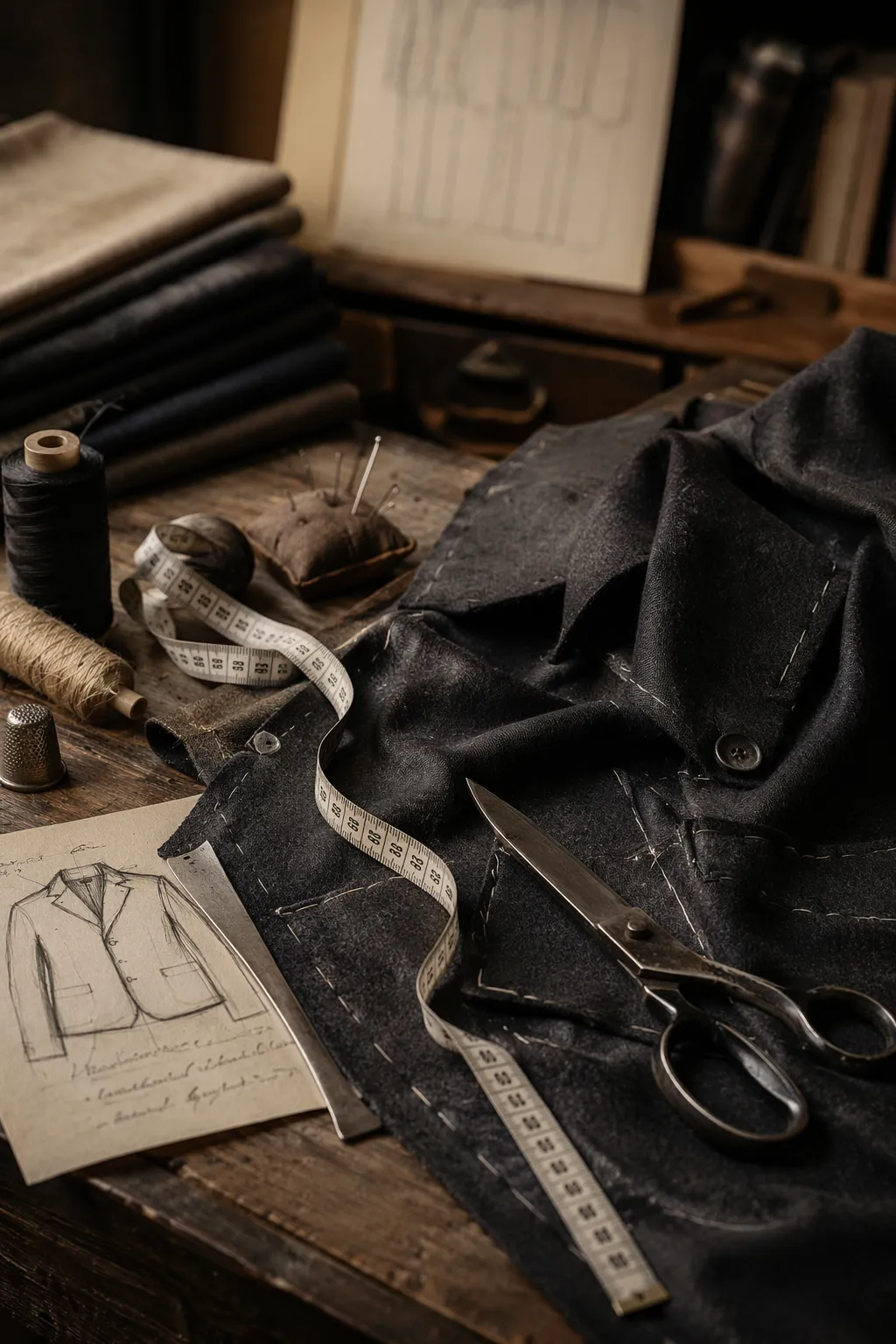 Gros plan sur une couture précise d'une veste Griffin montrant la qualité de finition et les matériaux nobles